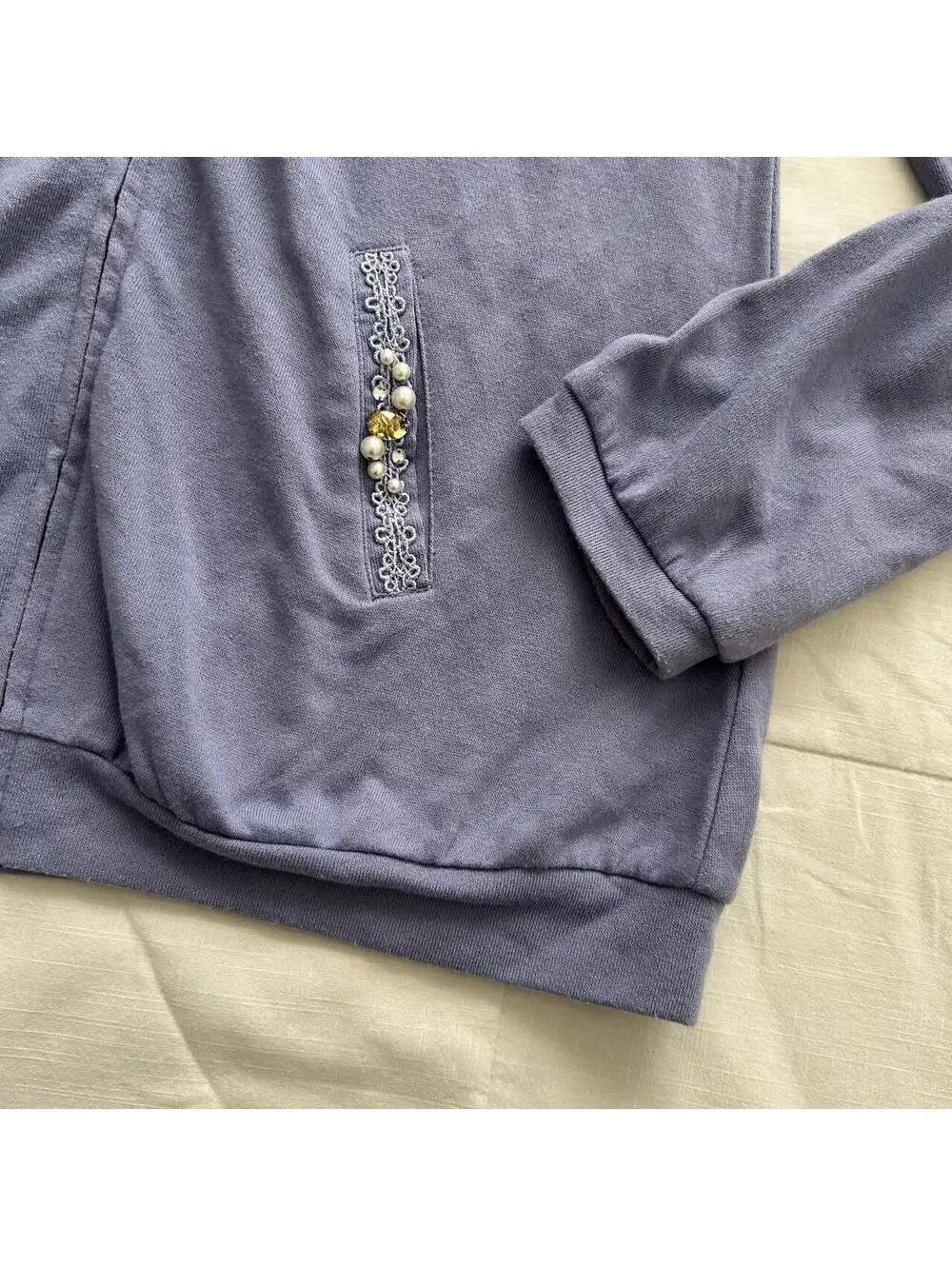 Axes Femme Periwinkle Purple Lace Pearl Zip Up Hoodie Medium Japan